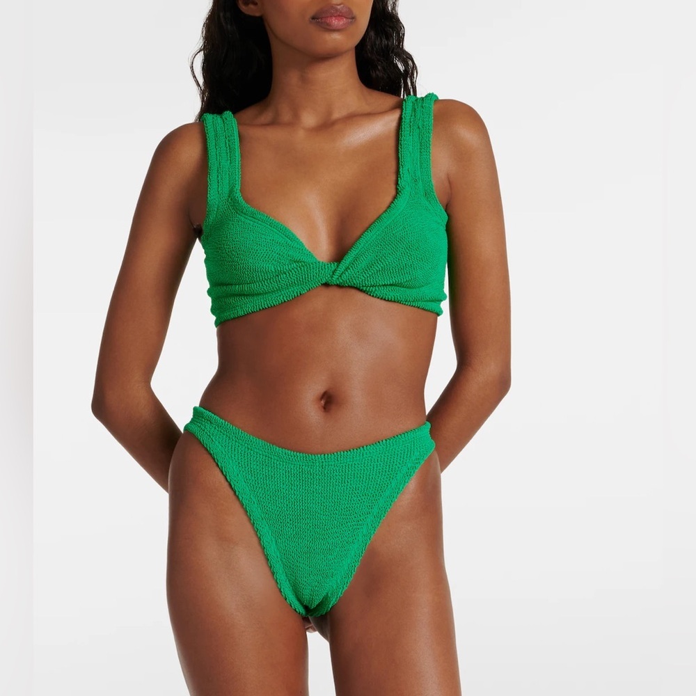 New Hunza G Bikini Set Juno Emerald Green Crinkle Stretch One Size Swimsuit
